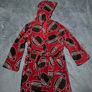 Boys Cozy Plush Red Football Graphic Robe